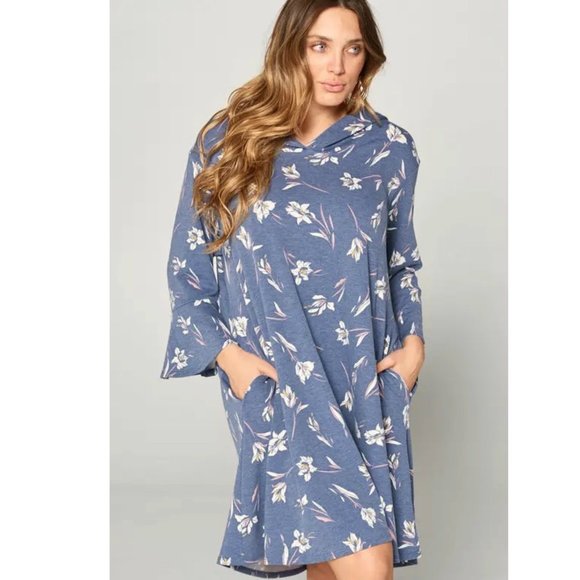 Emerald USA made Soft and cozy French Terry casual Hoodie Dress, S,M,L,1X,2X,3X - Picture 5 of 6